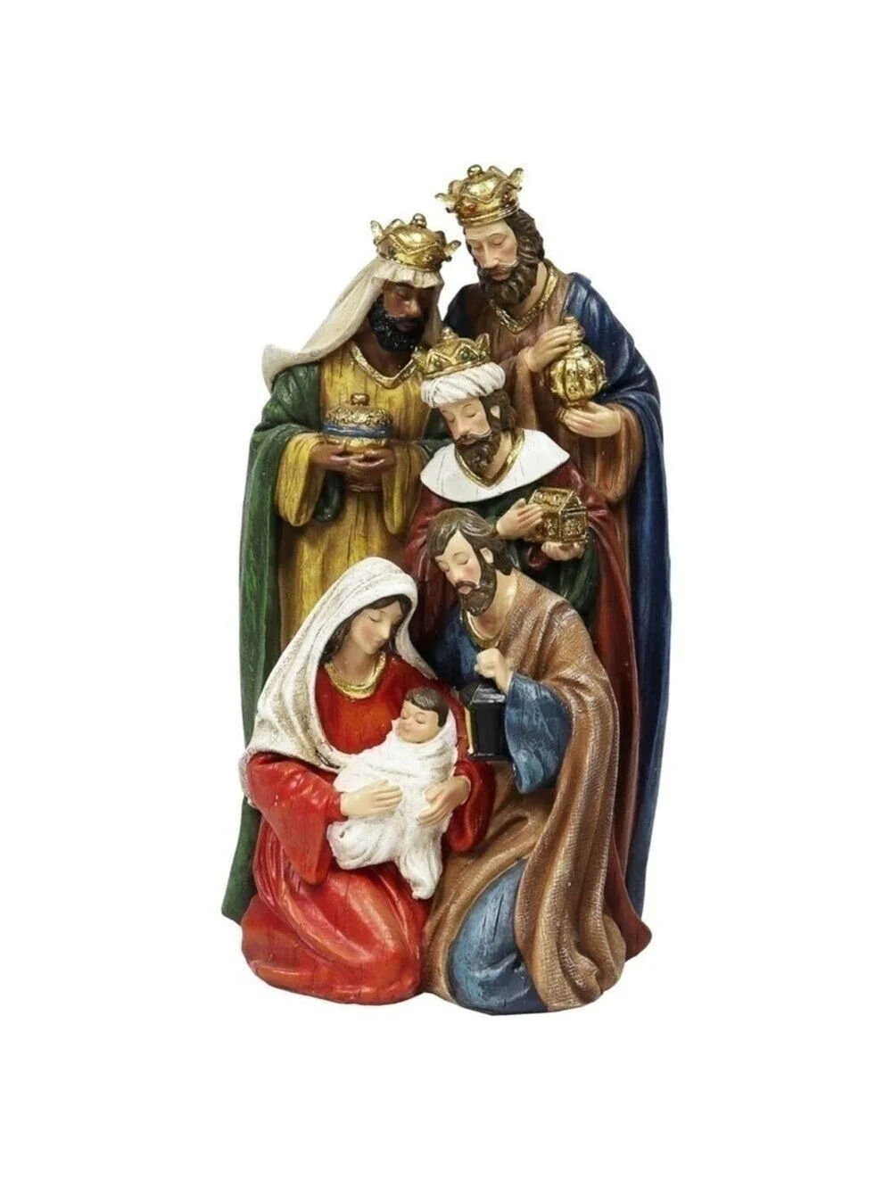 Nativity Holy Family with Wisemen Hand-Painted Polyresin Statue Christmas Decor